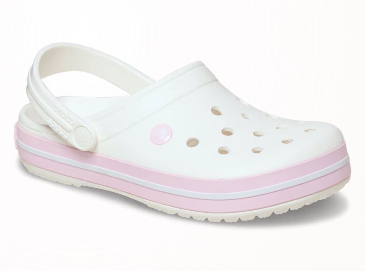 Crocs blanches à rayures roses